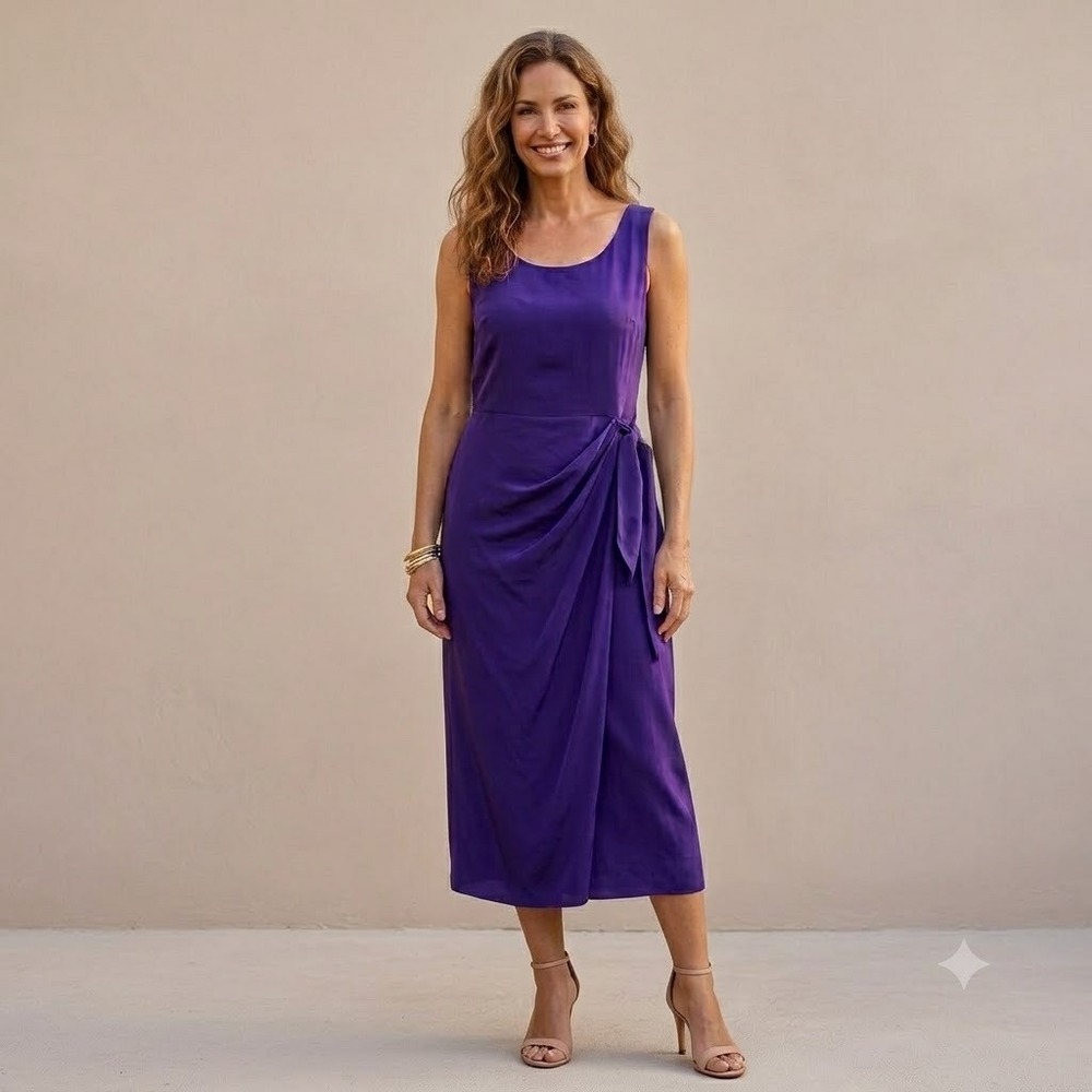 Spenser Jeremy Silk Midi Dress Womens‎ 8 Purple Draped Wrap Side Tie Sleeveless